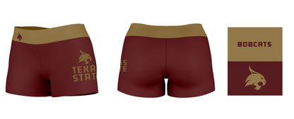 TXST Texas State Bobcats Vive La Fete Logo on Thigh & Waistband Maroon Gold Women Yoga Booty Workout Shorts 3.75 Inseam - Vive La F̻te - Online Apparel Store