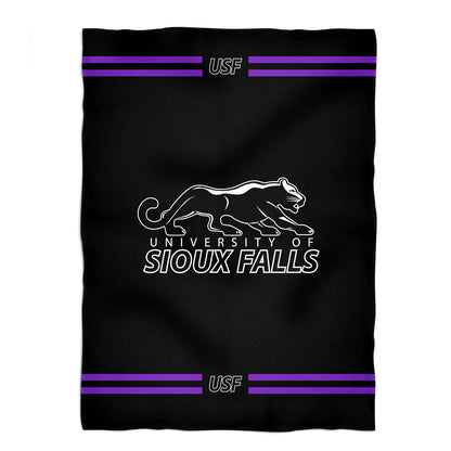 Sioux Falls Cougars USF Game Day Soft Premium Fleece Black Throw Blanket 40 x 58 Logo and Stripes