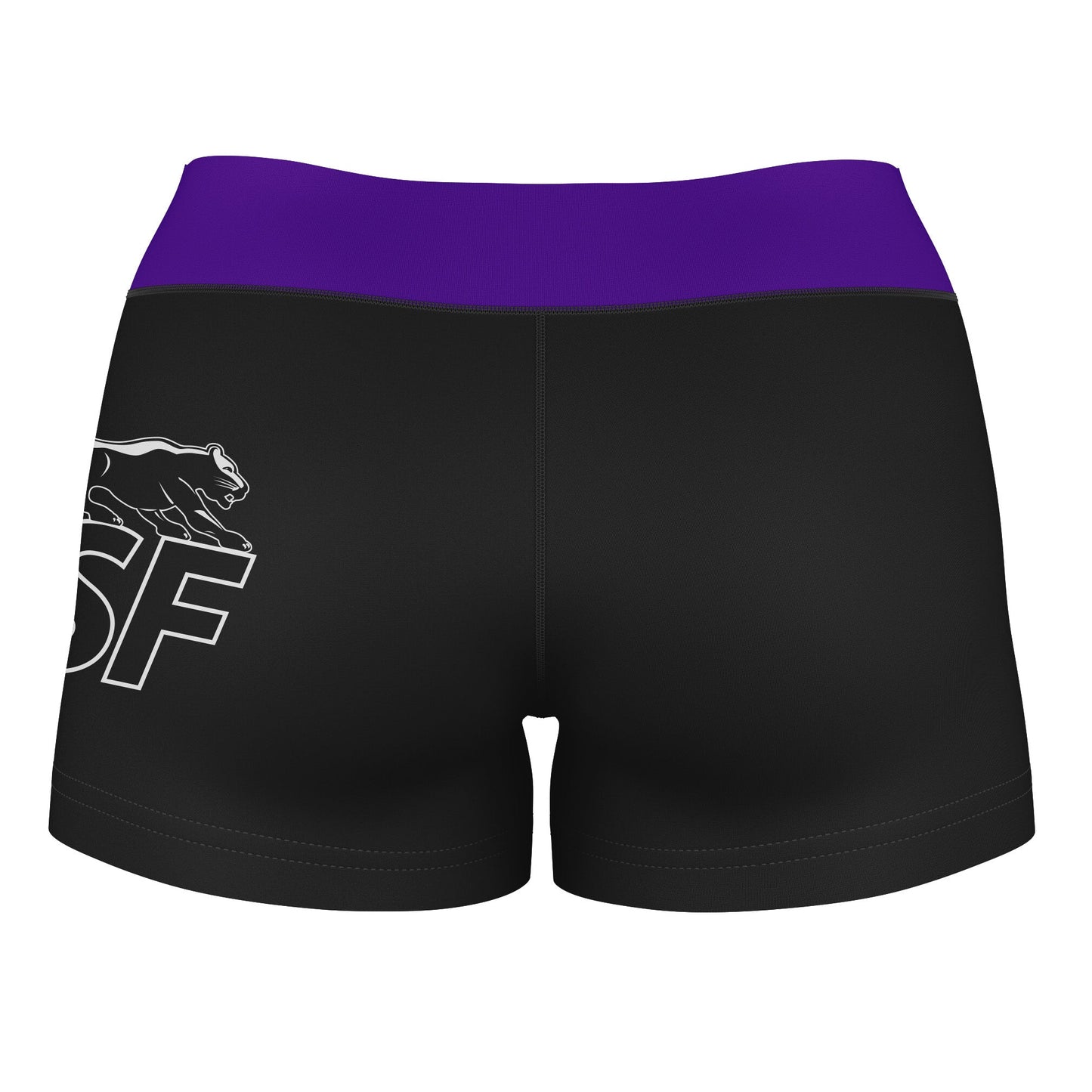 Sioux Falls Cougars USF Vive La Fete Logo on Thigh & Waistband Black & Purple Women Booty Workout Shorts 3.75 Inseam" - Vive La F̻te - Online Apparel Store