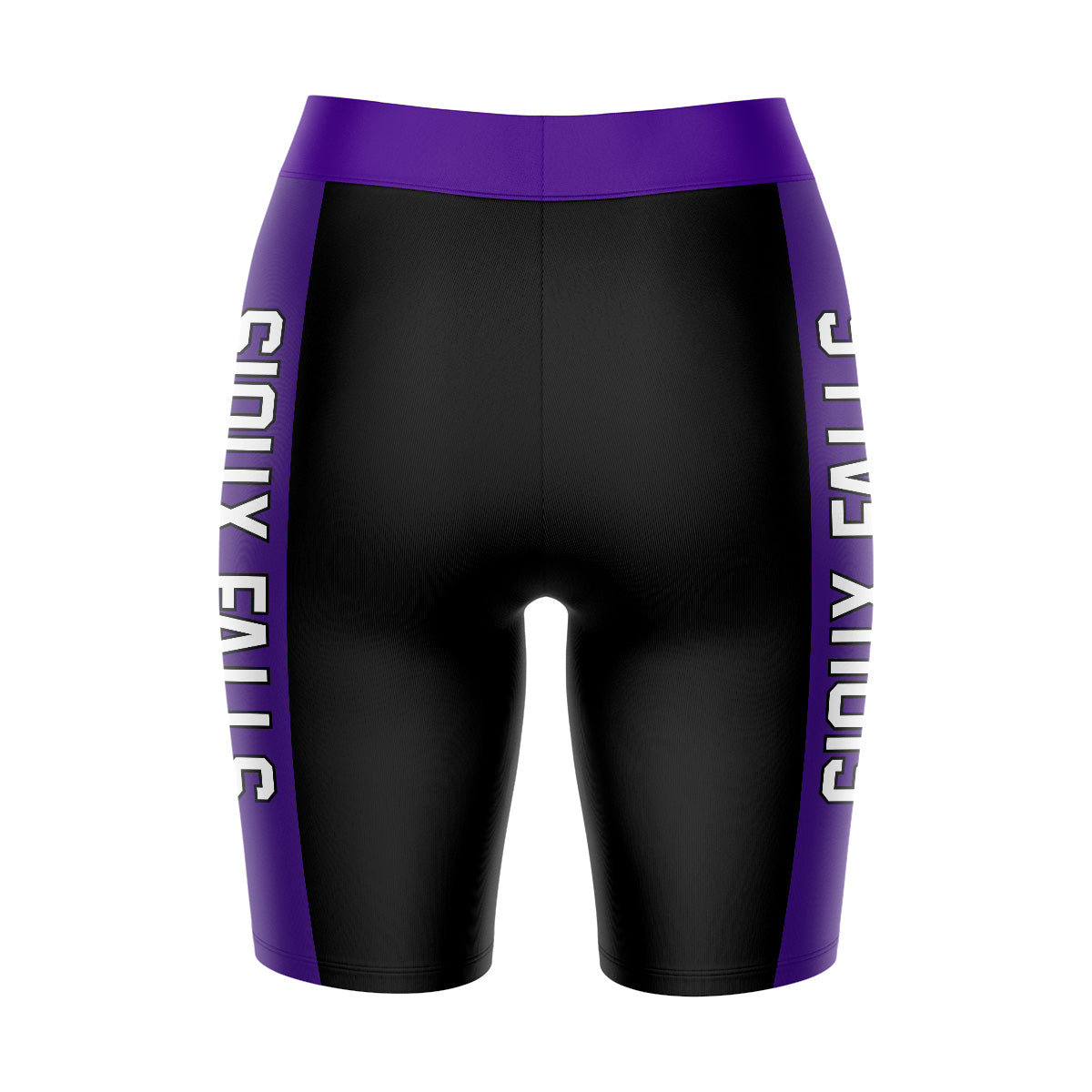 Sioux Falls Cougars USF Game Day Logo on Waistband and Purple Stripes Black Womens Bike Shorts by Vive La Fete