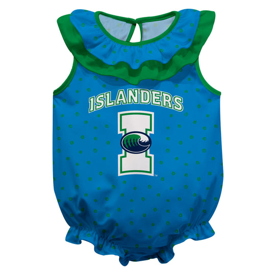 Texas A&M Corpus Christi Islanders TAMU-CC Swirls Blue Sleeveless Ruffle One Piece Jumpsuit Logo Bodysuit by Vive La Fete