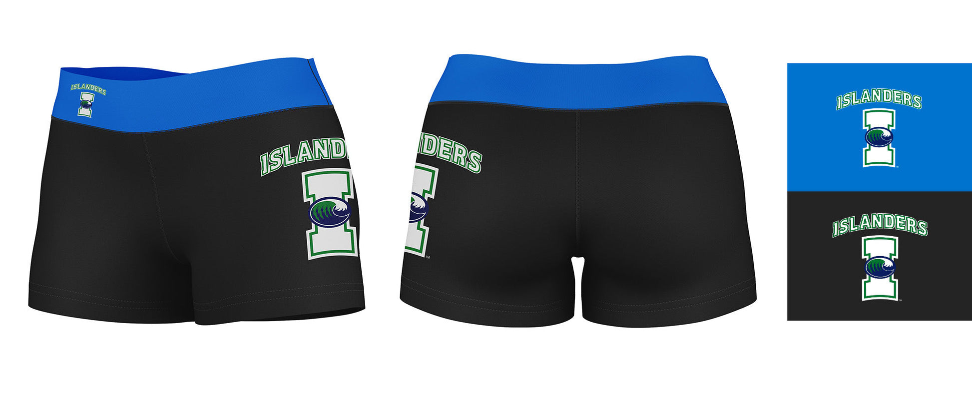 Texas A&M Corpus Christi Islanders Logo on Thigh & Waistband Black & Blue Women Yoga Booty Workout Shorts 3.75 Inseam" - Vive La F̻te - Online Apparel Store