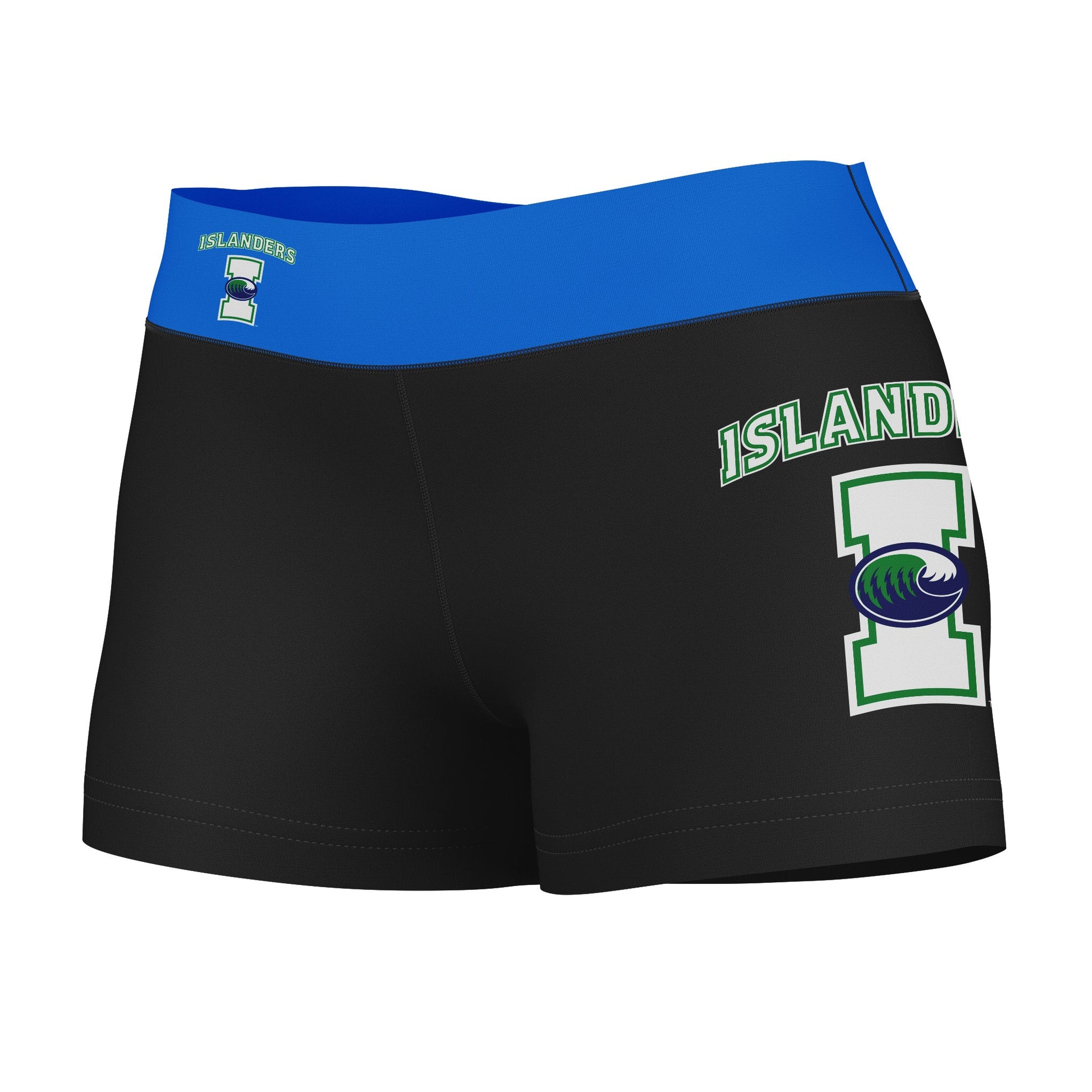 Texas A&M Corpus Christi Islanders Logo on Thigh & Waistband Black & Blue Women Yoga Booty Workout Shorts 3.75 Inseam"