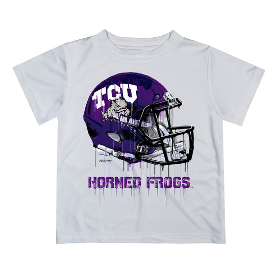 TCU Horned Frogs Original Dripping Football Helmet White T-Shirt by Vive La Fete