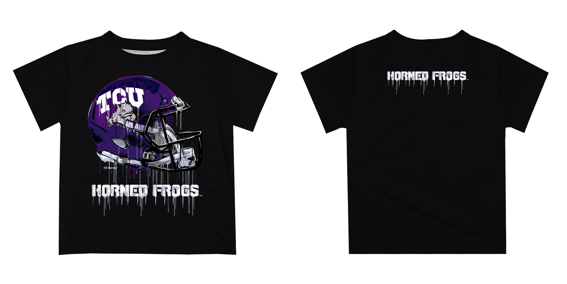 TCU Horned Frogs Original Dripping Football Helmet Black T-Shirt by Vive La Fete