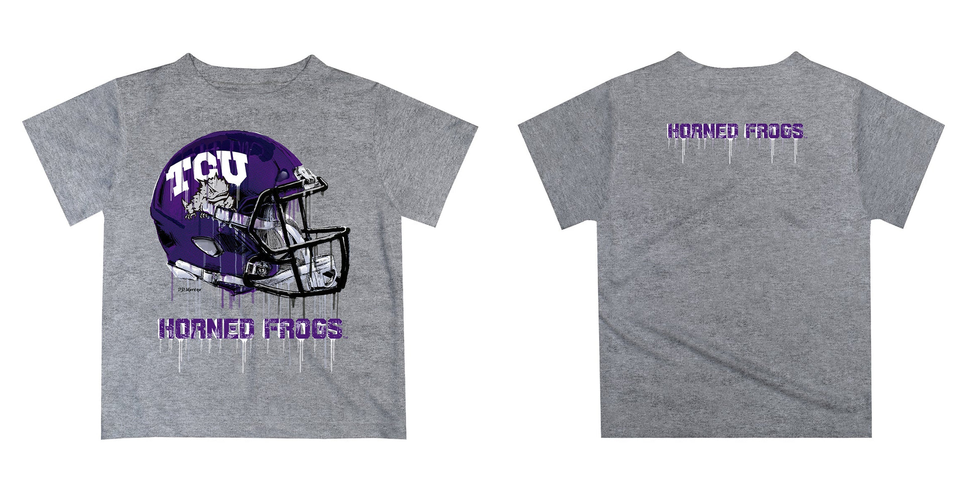 TCU Horned Frogs Original Dripping Football Helmet Heather Gray T-Shirt by Vive La Fete