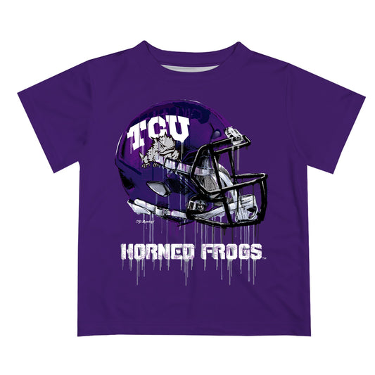 TCU Horned Frogs Original Dripping Football Helmet Purple T-Shirt by Vive La Fete