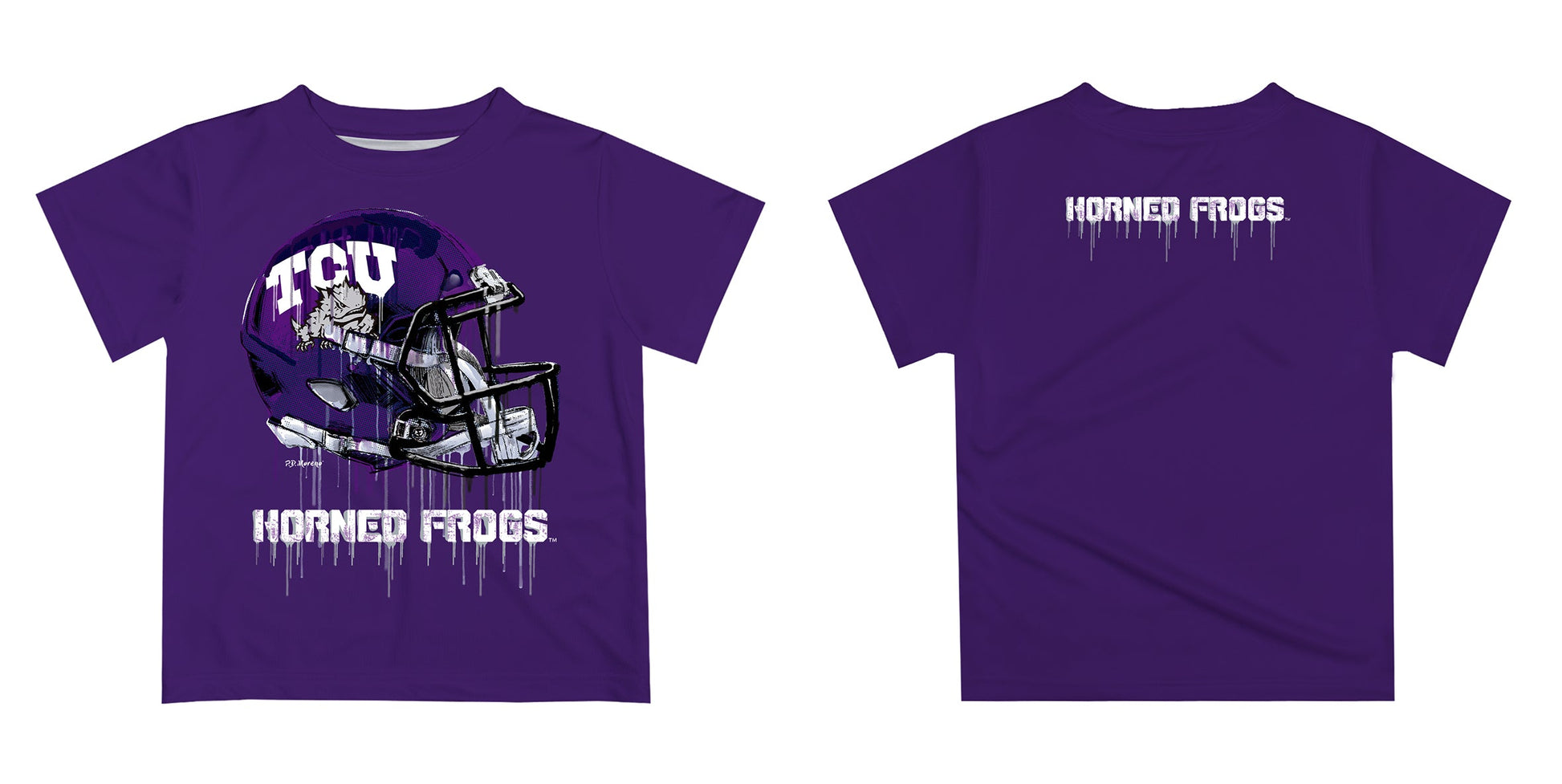 TCU Horned Frogs Original Dripping Football Helmet Purple T-Shirt by Vive La Fete