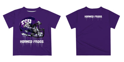 TCU Horned Frogs Original Dripping Football Helmet Purple T-Shirt by Vive La Fete