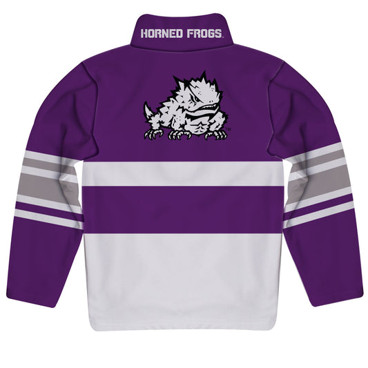 Mouseover Image, TCU Horned Frogs Logo Stripes Purple Long Sleeve Quarter Zip Sweatshirt by Vive La Fete