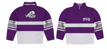 TCU Horned Frogs Logo Stripes Purple Long Sleeve Quarter Zip Sweatshirt by Vive La Fete