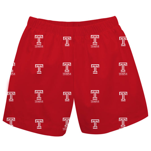 Temple University Owls TU Boys Game Day Elastic Waist Classic Play Red Pull On Shorts