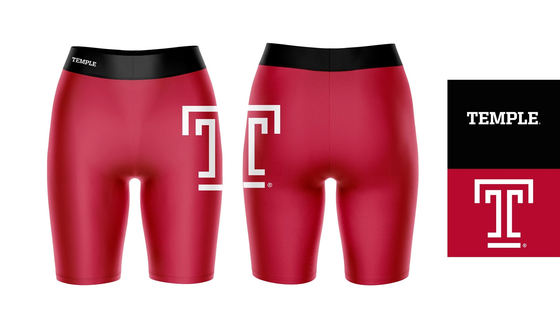 Temple Owls TU Vive La Fete Game Day Logo on Thigh and Waistband Red and Black Women Bike Short 9 Inseam