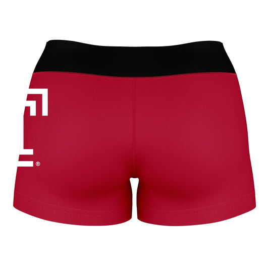Mouseover Image, Temple Owls TU Vive La Fete Logo on Thigh & Waistband Red Black Women Yoga Booty Workout Shorts 3.75 Inseam
