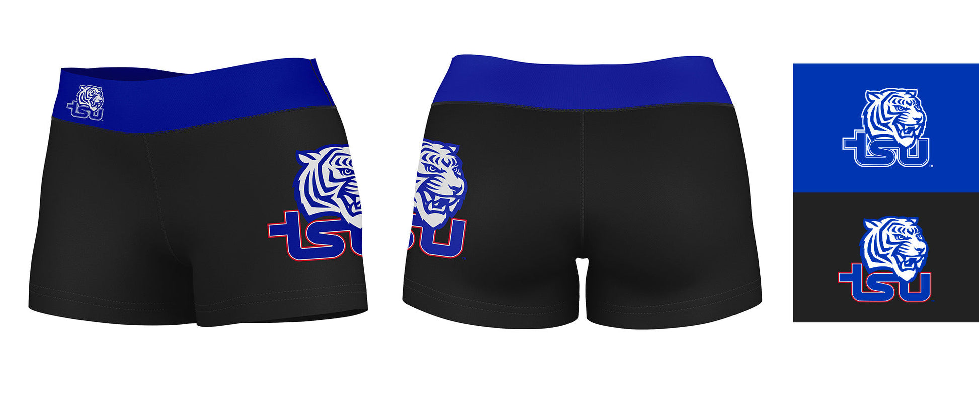 Tennessee State Tigers Vive La Fete Logo on Thigh & Waistband Black & Blue Women Yoga Booty Workout Shorts 3.75 Inseam" - Vive La F̻te - Online Apparel Store