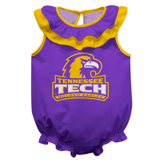 Tennessee Tech Golden Eagles TTU Purple Sleeveless Ruffle One Piece Jumpsuit Logo Bodysuit by Vive La Fete