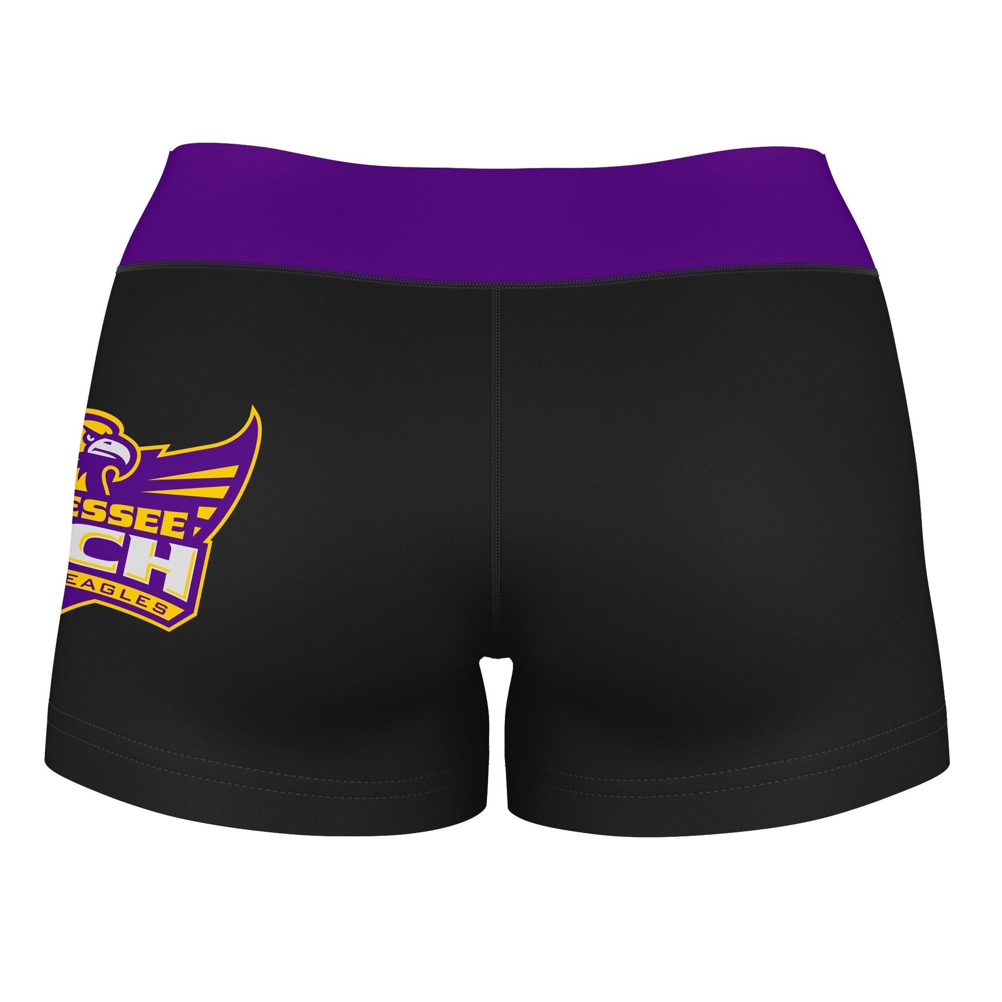 Tennessee Tech Golden Eagles TTU Logo on Thigh & Waistband Black & Purple Women Yoga Booty Workout Shorts 3.75 Inseam" - Vive La F̻te - Online Apparel Store