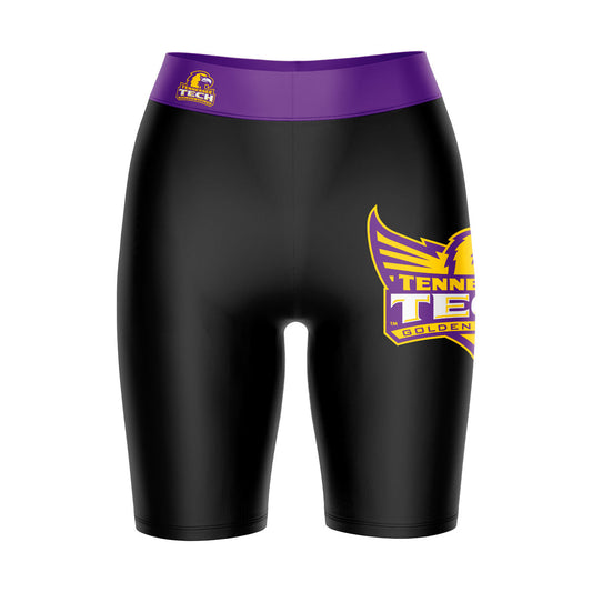 Tennessee Tech Golden Eagles TTU Vive La Fete Logo on Thigh and Waistband Black and Purple Women Bike Short 9 Inseam"
