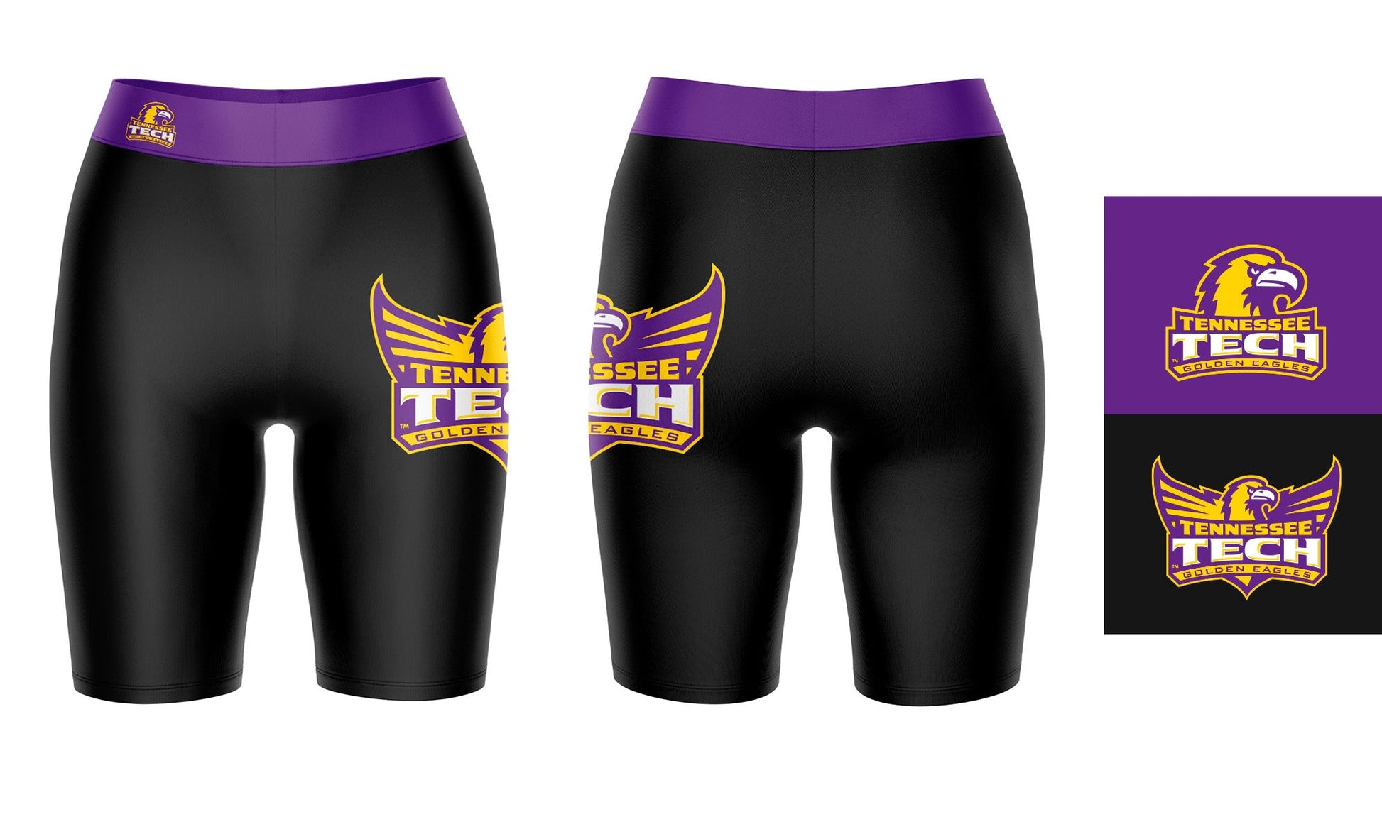 Tennessee Tech Golden Eagles TTU Vive La Fete Logo on Thigh and Waistband Black and Purple Women Bike Short 9 Inseam"