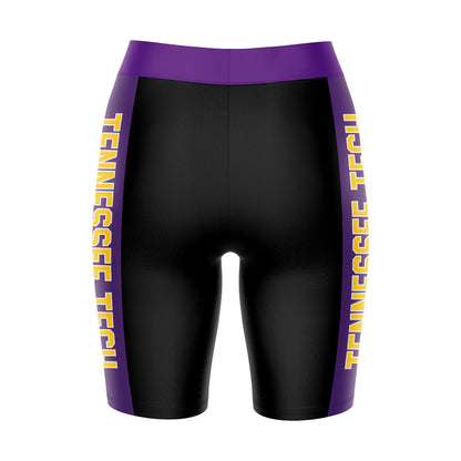 Tennessee Tech Golden Eagles TTU Vive La Fete Logo on Waistband and Purple Stripes Black Women Bike Short 9 Inseam