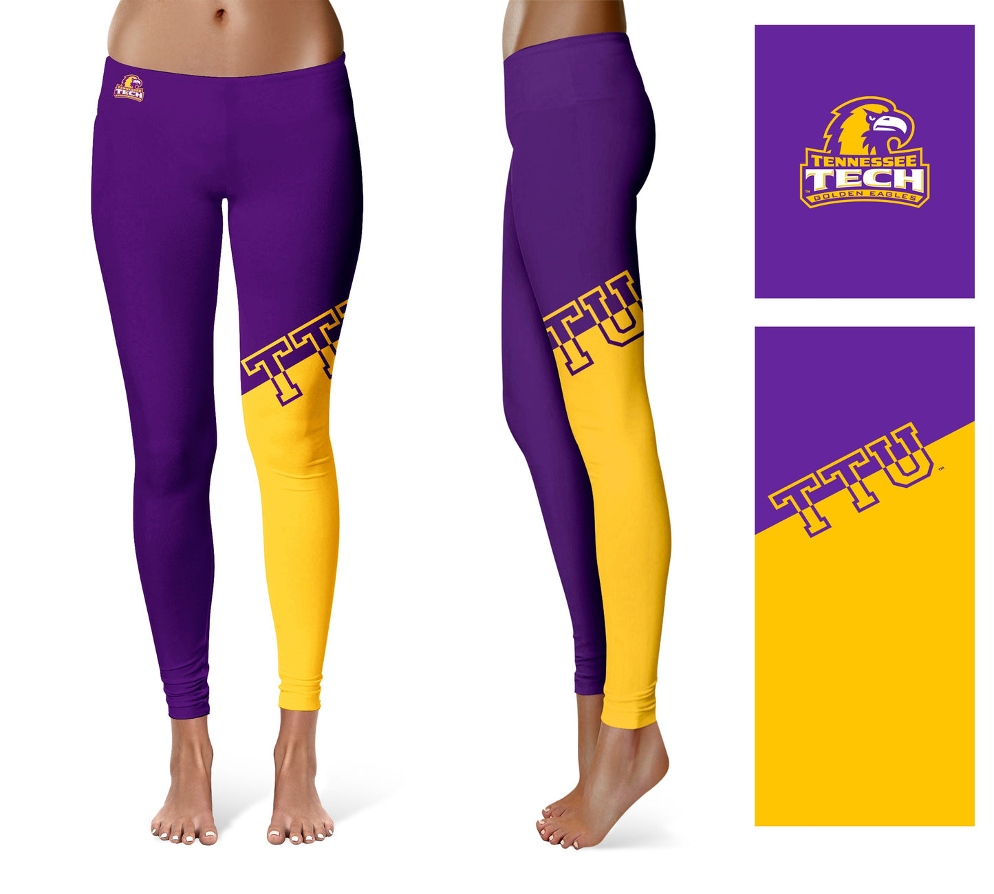 Tennessee Tech Golden Eagles TTU Vive La Fete Game Day Collegiate Leg Color Block Women Purple Gold Yoga Leggings