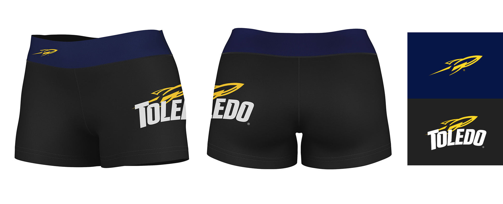 U Toledo Rockets Vive La Fete Game Day Logo on Thigh and Waistband Black & Navy Women Booty Workout Shorts 3.75 Inseam" - Vive La F̻te - Online Apparel Store