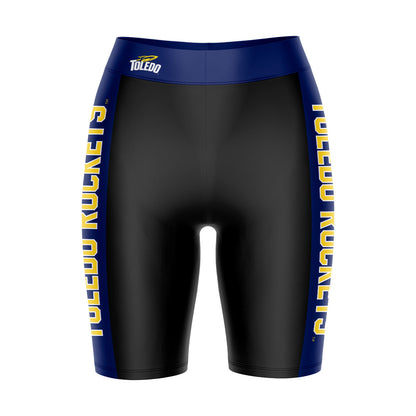 U Toledo Rockets Vive La Fete Game Day Logo on Waistband and Navy Stripes Black Women Bike Short 9 Inseam