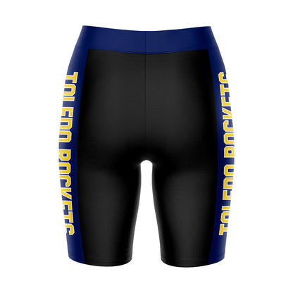 U Toledo Rockets Vive La Fete Game Day Logo on Waistband and Navy Stripes Black Women Bike Short 9 Inseam