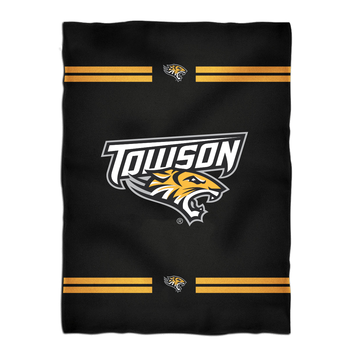 Towson University Tigers Game Day Soft Premium Fleece Black Throw Blanket 40 x 58 Logo and Stripes
