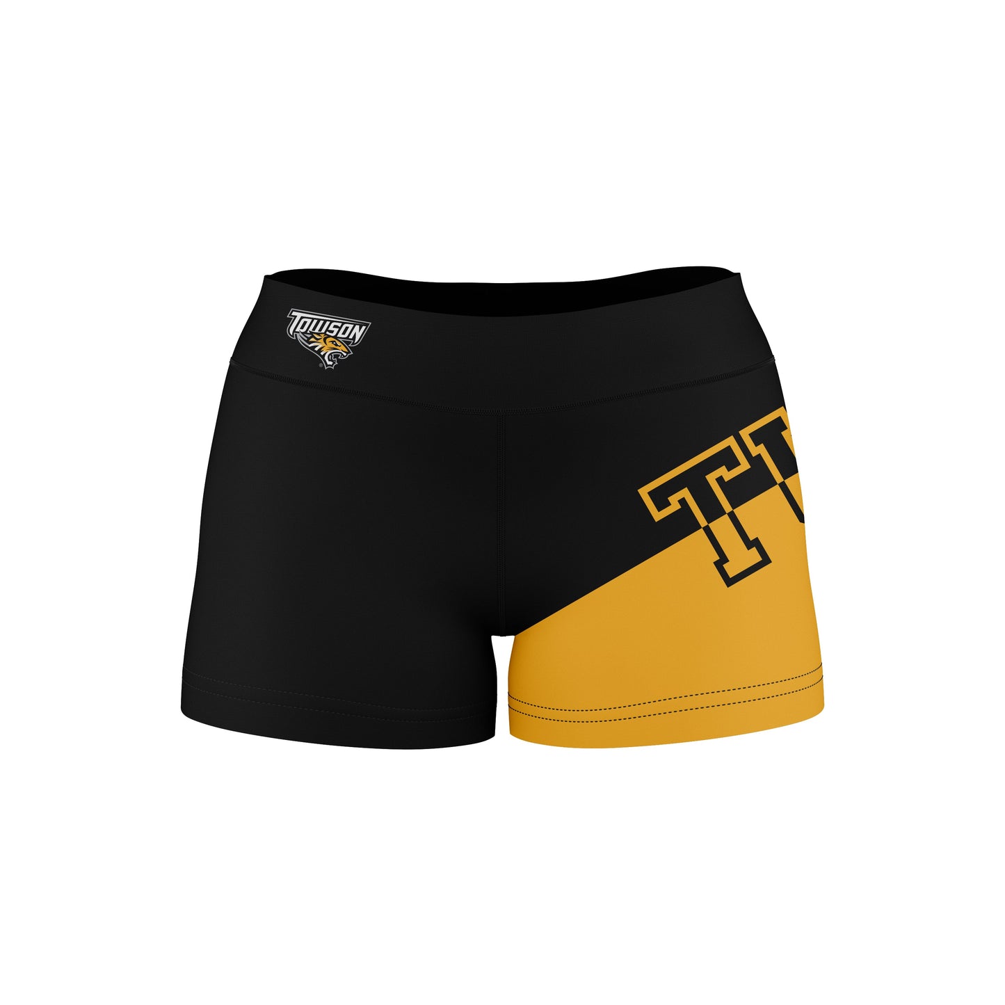 Towson University Tigers TU Vive La Fete Game Day Collegiate Leg Color Block Women Black Gold Optimum Yoga Short