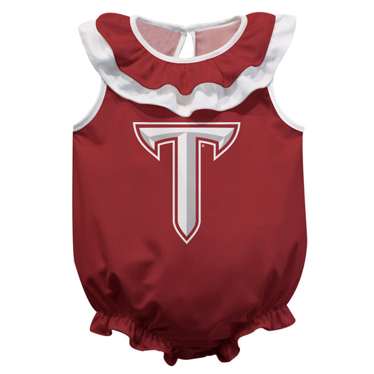 Troy Trojans Maroon Sleeveless Ruffle One Piece Jumpsuit Logo Bodysuit by Vive La Fete