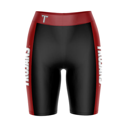 Troy University Trojans Vive La Fete Game Day Logo on Waistband and Maroon Stripes Black Women Bike Short 9 Inseam"