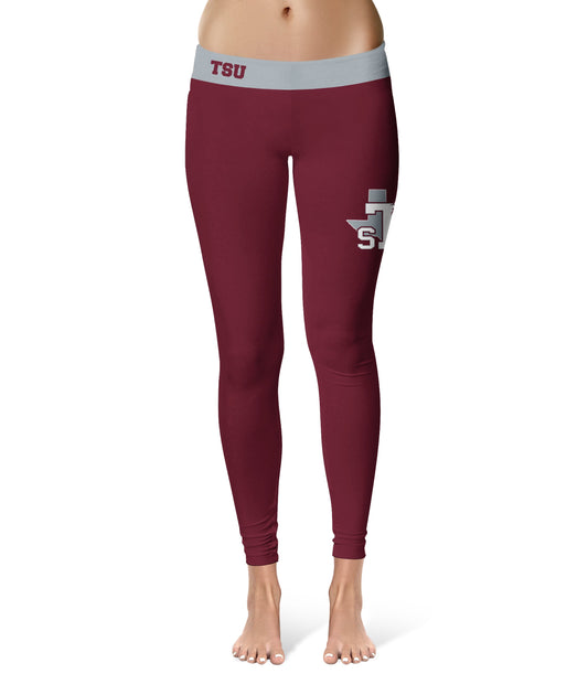 Texas Southern Tigers Vive La Fete Game Day Collegiate Logo on Thigh Maroon Women Yoga Leggings 2.5 Waist Tights