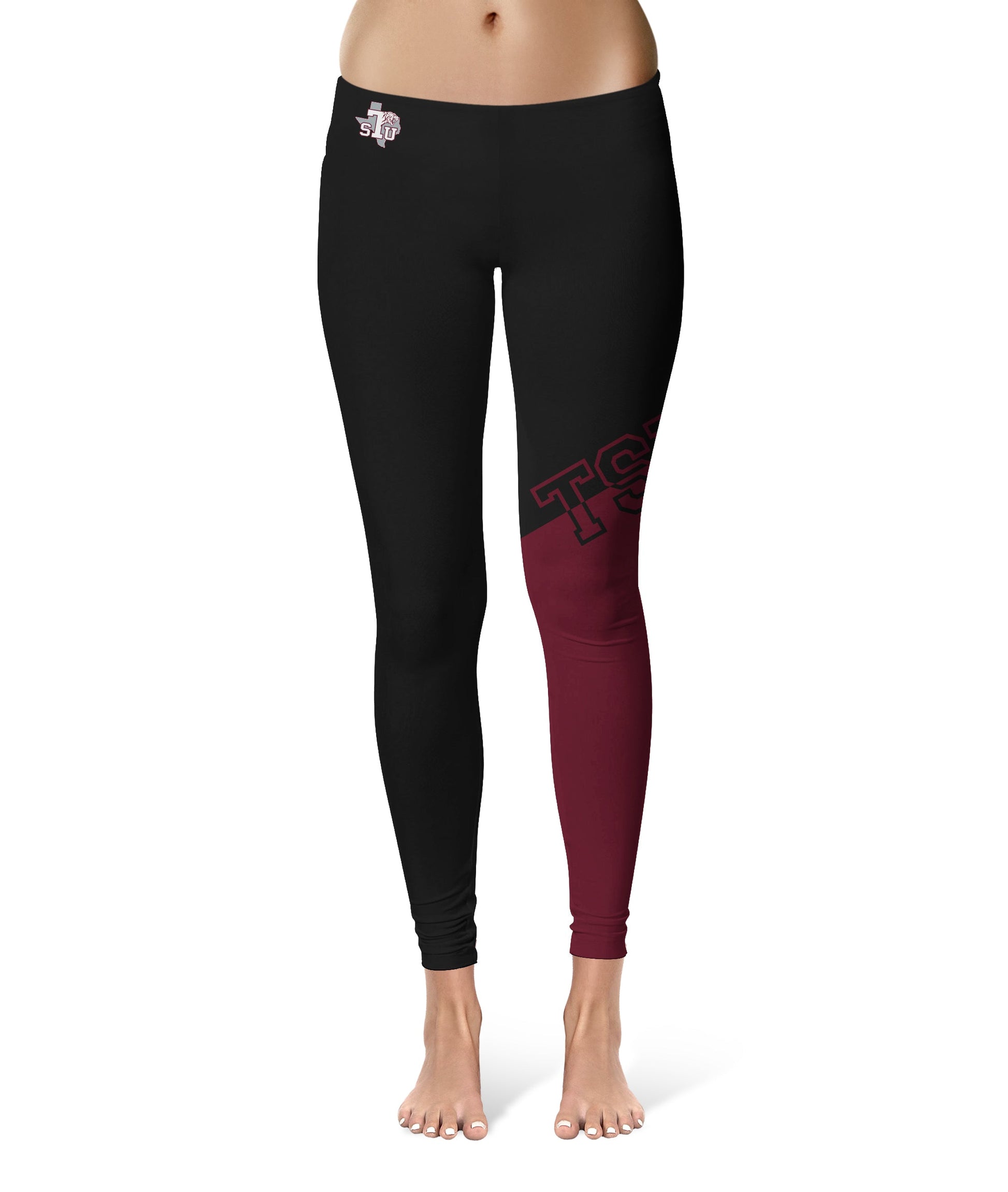 Texas Southern Tigers Vive La Fete Game Day Collegiate Leg Color Block Women Black Maroon Yoga Leggings