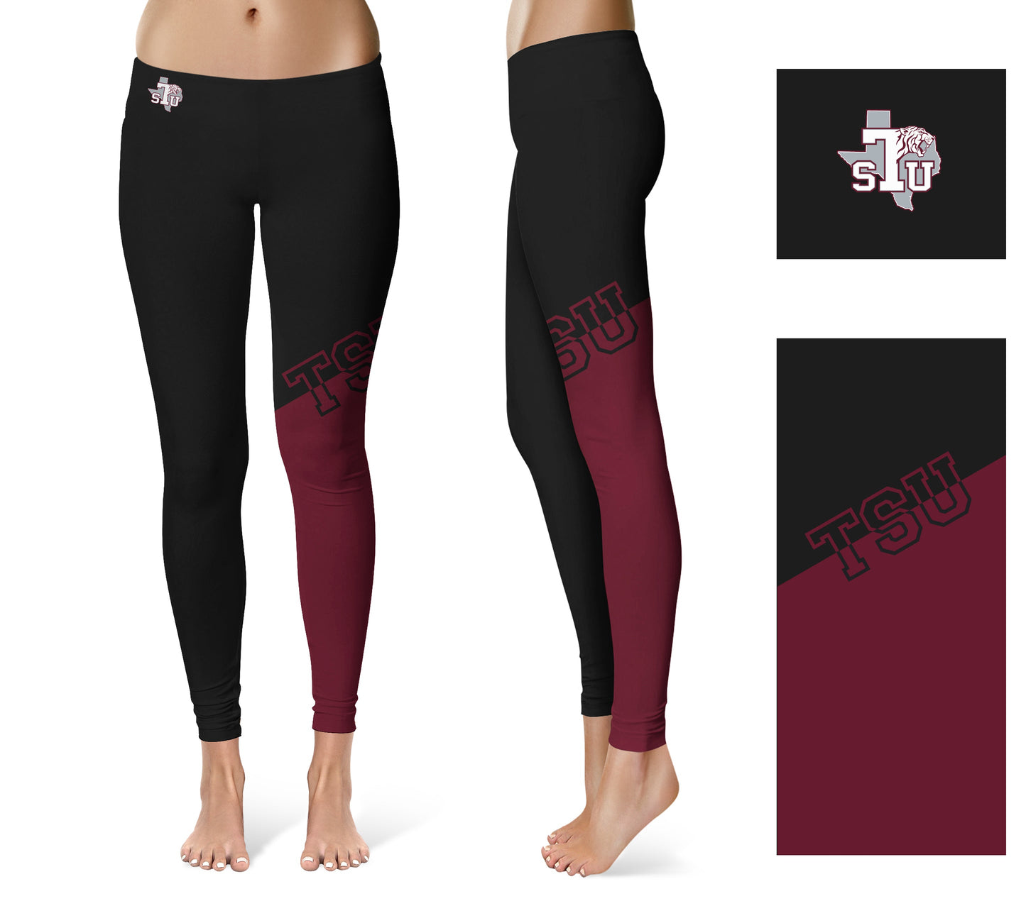 Texas Southern Tigers Vive La Fete Game Day Collegiate Leg Color Block Women Black Maroon Yoga Leggings