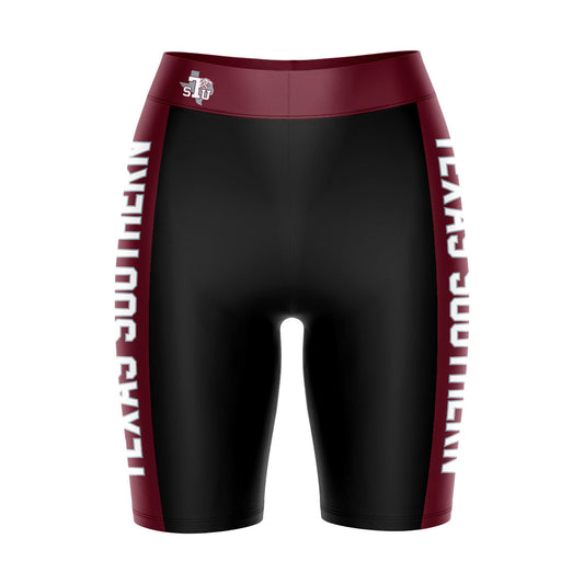 Texas Southern Tigers Vive La Fete Game Day Logo on Waistband and Maroon Stripes Black Women Bike Short 9 Inseam
