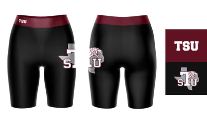 Texas Southern Tigers Vive La Fete Game Day Logo on Thigh and Waistband Black and Maroon Women Bike Short 9 Inseam