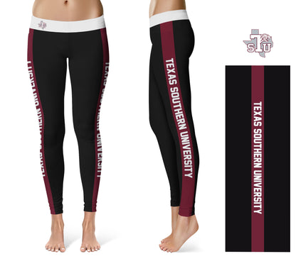 Texas Southern Tigers Vive La Fete Game Day Collegiate Maroon Stripes Women Black Yoga Leggings 2 Waist Tights