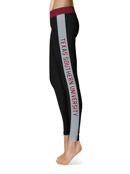 Texas Southern Tigers Vive La Fete Game Day Collegiate White Stripes Women Black Yoga Leggings 2 Waist Tights