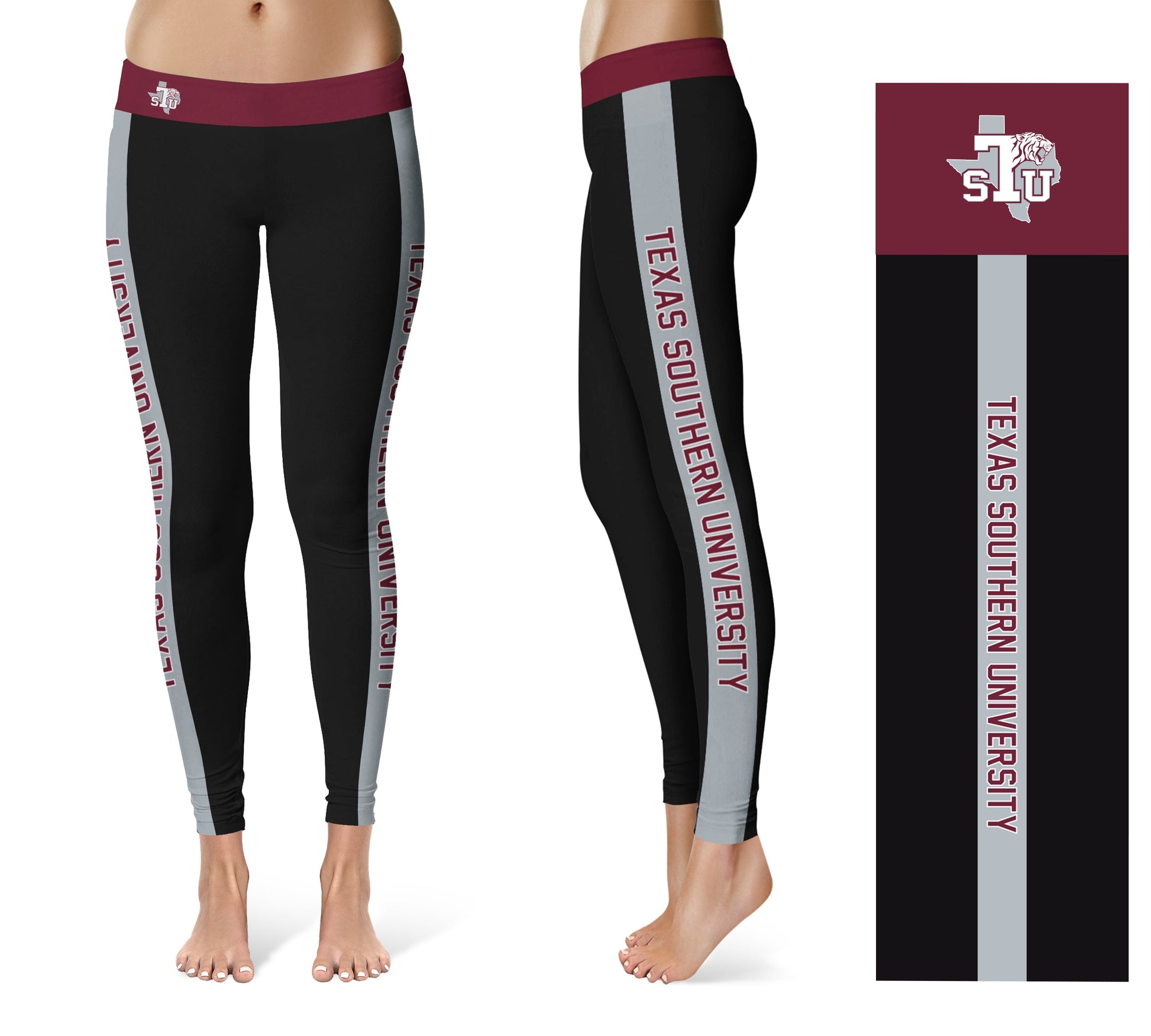 Texas Southern Tigers Vive La Fete Game Day Collegiate White Stripes Women Black Yoga Leggings 2 Waist Tights