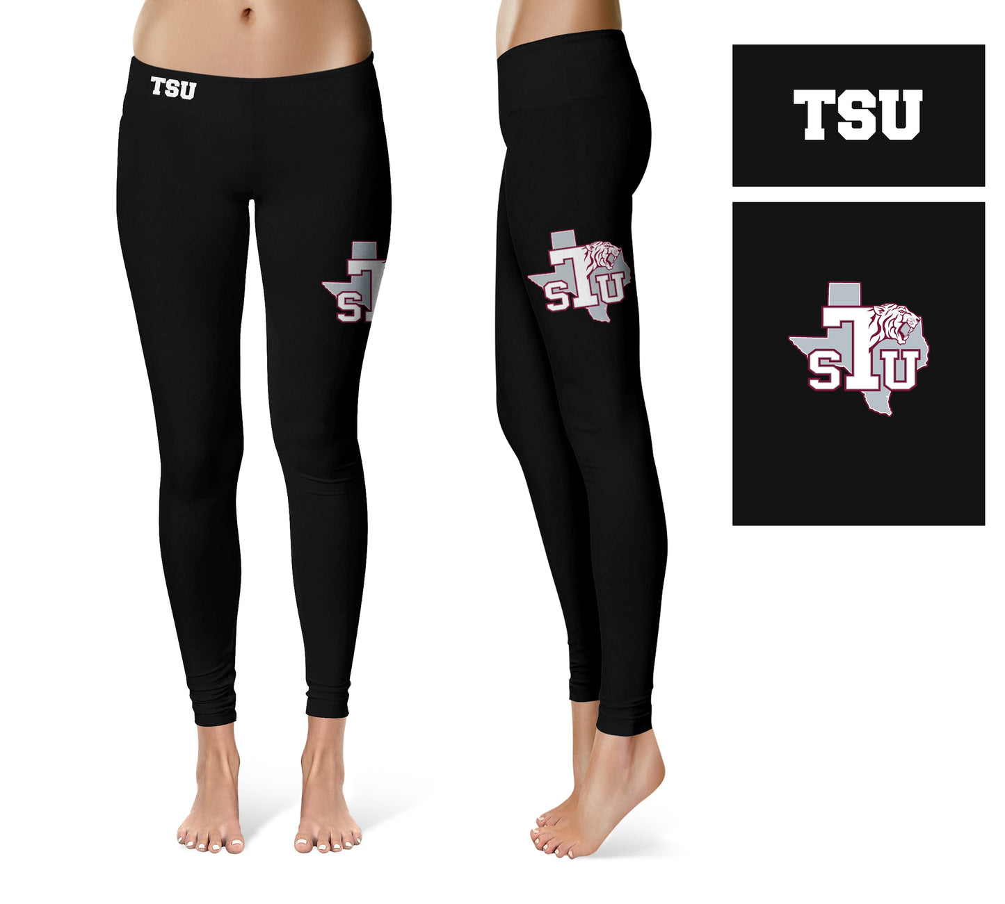 Texas Southern Tigers Vive La Fete Game Day Collegiate Large Logo on Thigh Women Black Yoga Leggings 2.5 Waist Tights