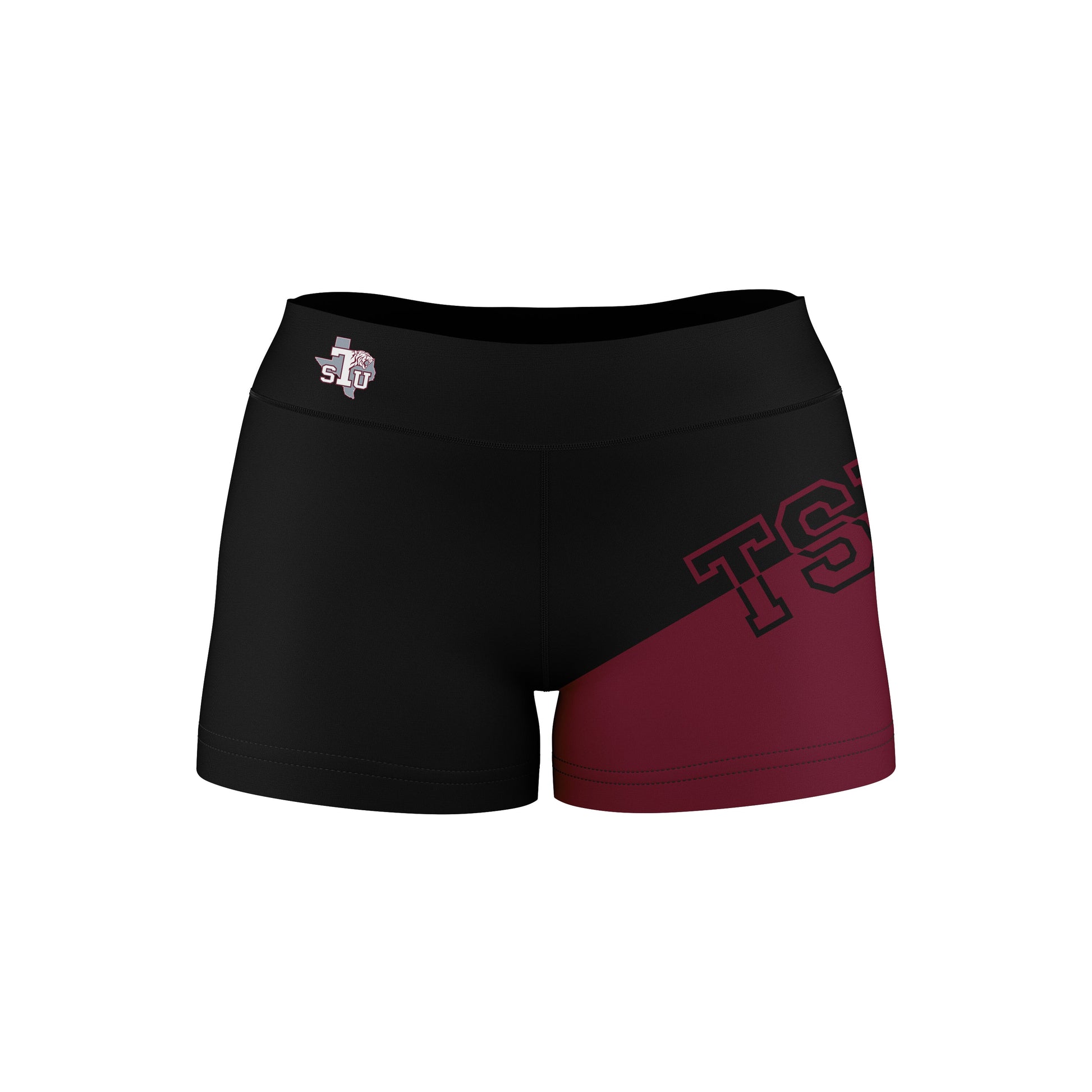 Texas Southern University Tigers Vive La Fete Game Day Collegiate Leg Color Block Women Black Maroon Optimum Yoga Short