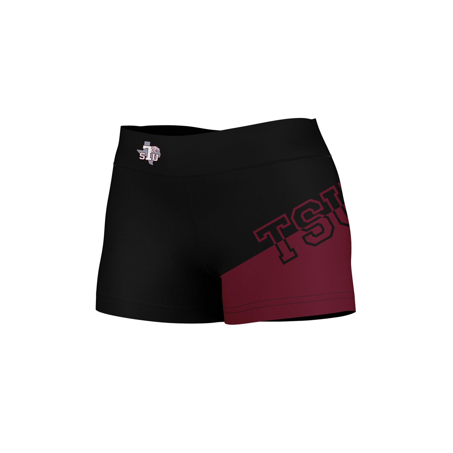 Texas Southern University Tigers Vive La Fete Game Day Collegiate Leg Color Block Women Black Maroon Optimum Yoga Short - Vive La F̻te - Online Apparel Store