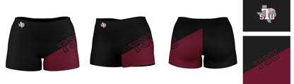 Texas Southern University Tigers Vive La Fete Game Day Collegiate Leg Color Block Women Black Maroon Optimum Yoga Short - Vive La F̻te - Online Apparel Store