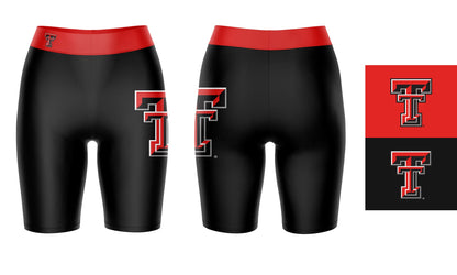 Texas Tech Red Raiders Vive La Fete Game Day Logo on Thigh and Waistband Black and Red Women Bike Short 9 Inseam"