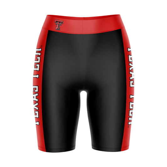 Texas Tech Red Raiders Vive La Fete Game Day Logo on Waistband and Red Stripes Black Women Bike Short 9 Inseam"