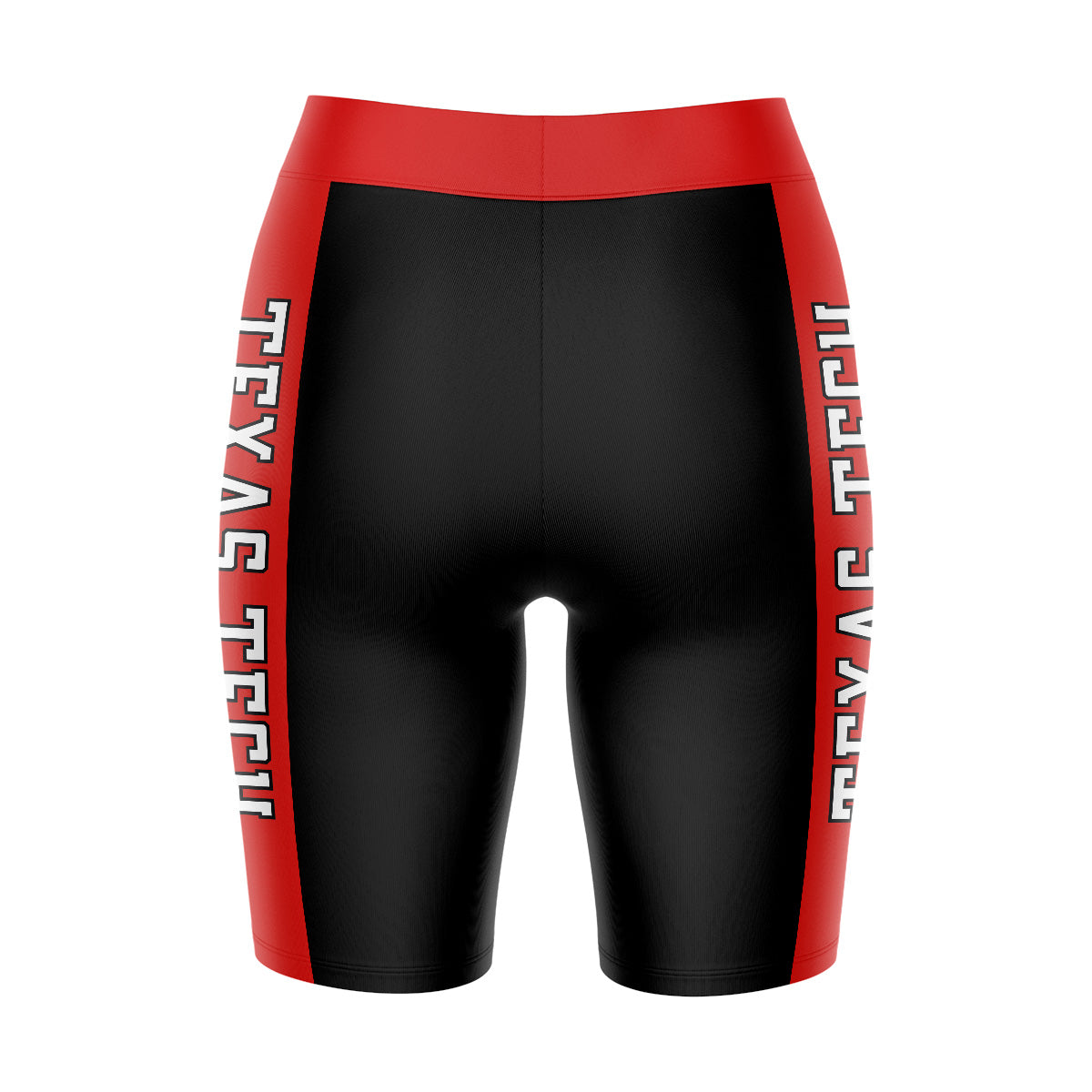 Texas Tech Red Raiders Vive La Fete Game Day Logo on Waistband and Red Stripes Black Women Bike Short 9 Inseam"