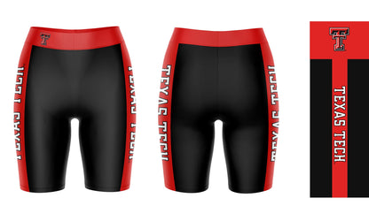 Texas Tech Red Raiders Vive La Fete Game Day Logo on Waistband and Red Stripes Black Women Bike Short 9 Inseam"