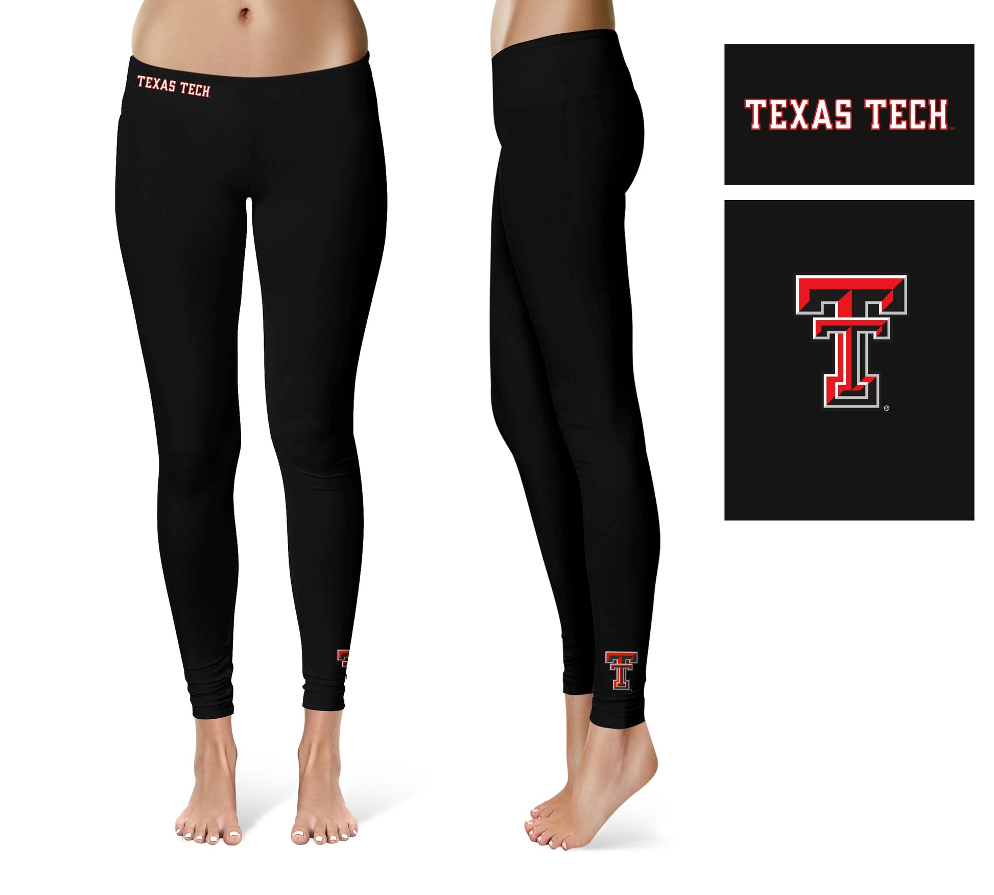 Texas Tech Red Raiders Vive La Fete Game Day Collegiate Logo at Ankle Women Black Yoga Leggings 2.5 Waist Tights