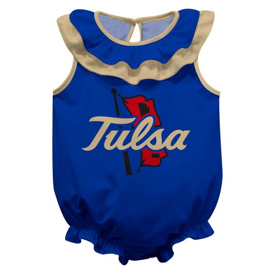 Tulsa Golden Hurricane Blue Sleeveless Ruffle One Piece Jumpsuit Logo Bodysuit by Vive La Fete
